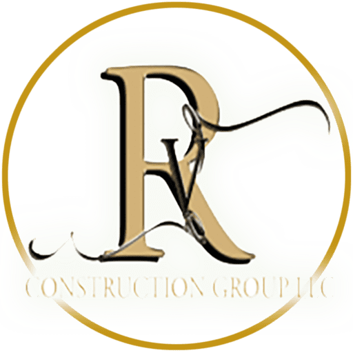 Logo featuring the initials "RK" in a stylized font, enclosed in a gold circular border, with "Construction Group LLC" written below.